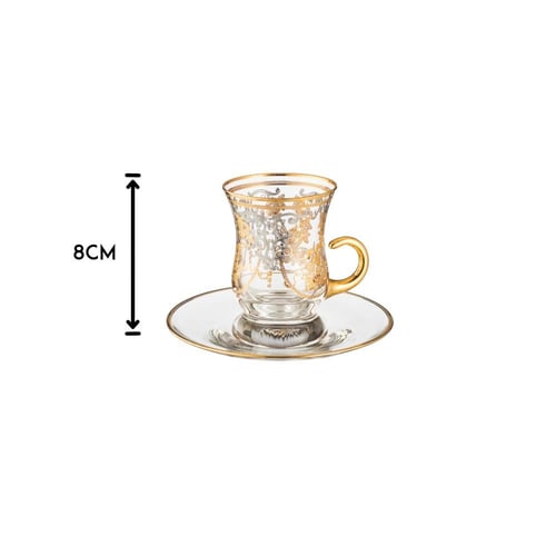 طقم شاي كريستال تركي فاخر 6 كاسات + 6 صحون