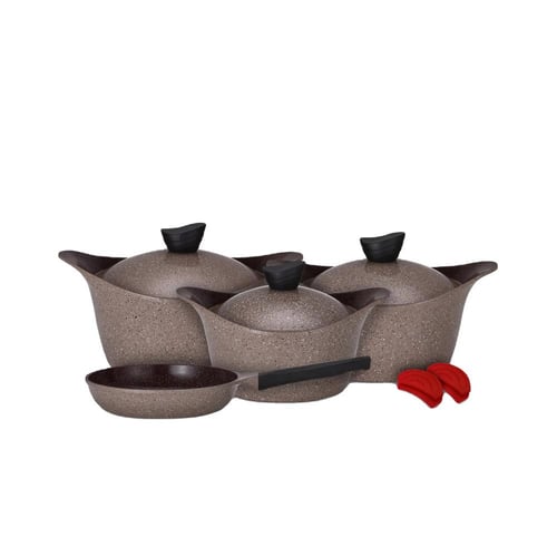 طقم قدور جرانيت لاهويا 9 قطعة بني