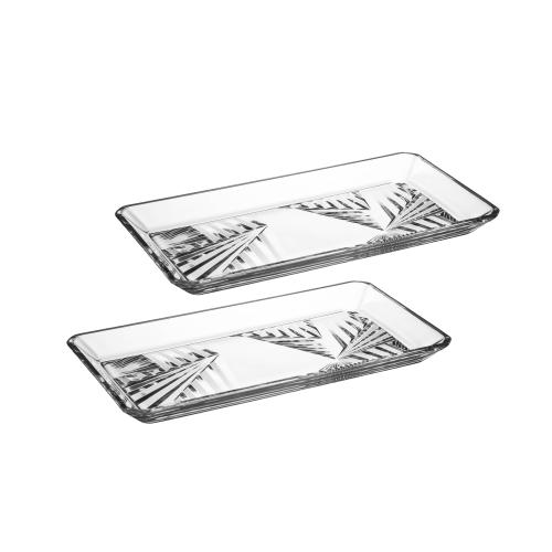 طقم صحون تقديم زجاج تركي مزخرف مستطيل 2 قطعة
