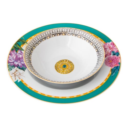 طقم سفرة بورسلان بنقشات ورود تركوازي 28 قطعة 6 اشخ...