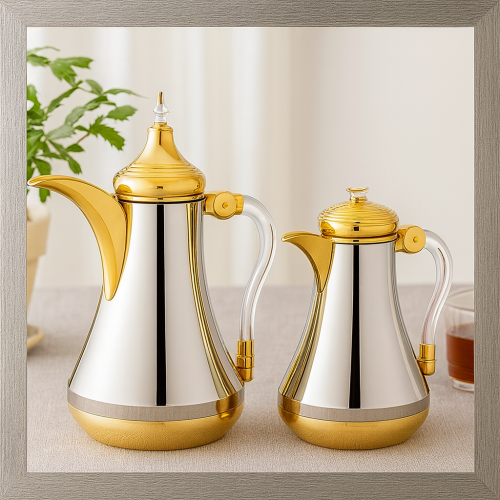 طقم ترامس الاصالة الفاخرة 2 قطعة نيكل وذهبي يد اكر...