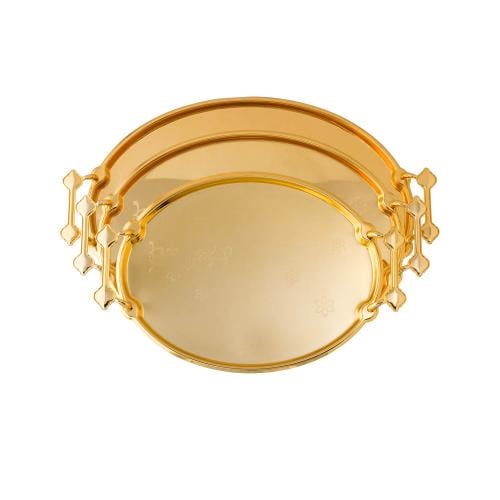 طقم صواني بيضاوي نقش زهور 3 قطع ذهبي