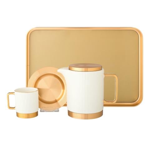 طقم فناجين شاي فاخر من البورسلان مع براد وصينية 14...
