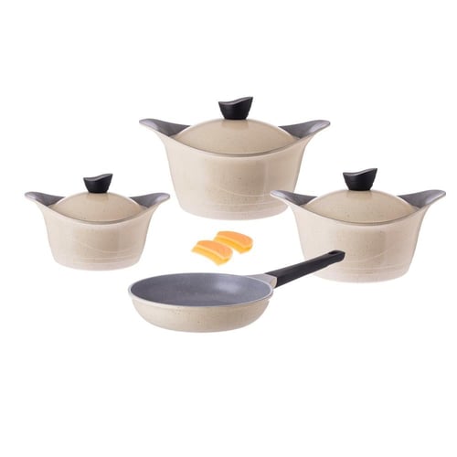 طقم قدور جرانيت لاهويا 9 قطعة بيج