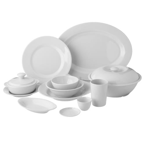 طقم سفرة ميلامين ابيض سادة 80 قطعة 6 اشخاص