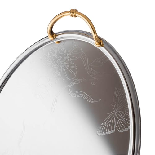 طقم صواني بيضاوي مزخرف 3 قطع نيكل ذهبي