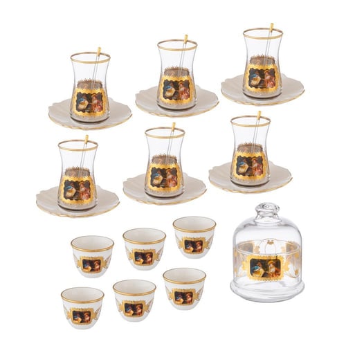 طقم شاي وقهوة زجاج تركي 25 قطعة