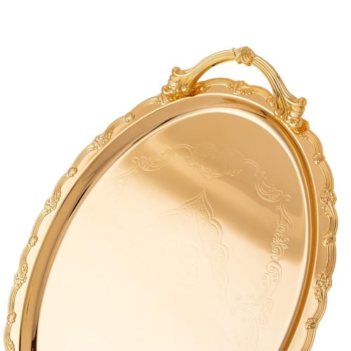 طقم صواني معدن منقوش ذهبي 3 قطعة