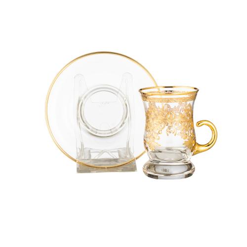 طقم شاي كريستال تركي فاخر 6 كاسات + 6 صحون