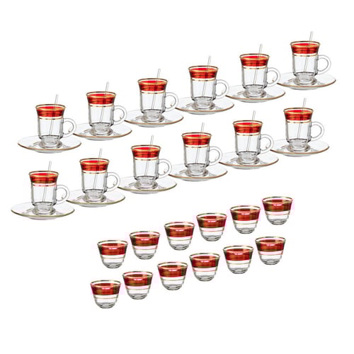 طقم شاي وقهوة 48 قطعة زجاج ذهبي