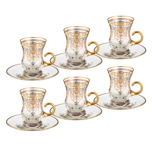 طقم شاي كريستال تركي فاخر 6 كاسات + 6 صحون