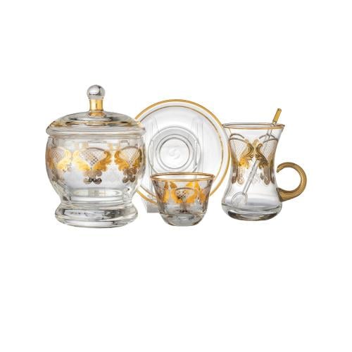 طقم شاي وقهوة 25 قطعة زجاج تركي