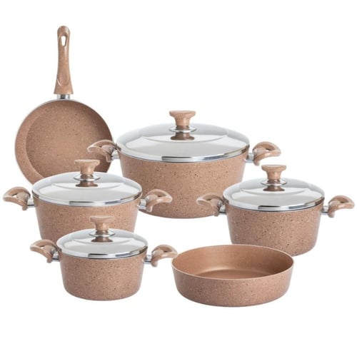 طقم قدور جرانيت تركي 10 قطعة لون بني