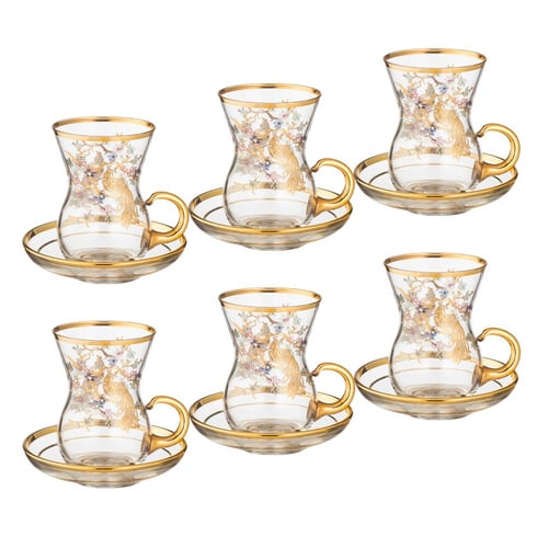 طقم شاي كريستال تركي فاخر 6 كاسات + 6 صحون