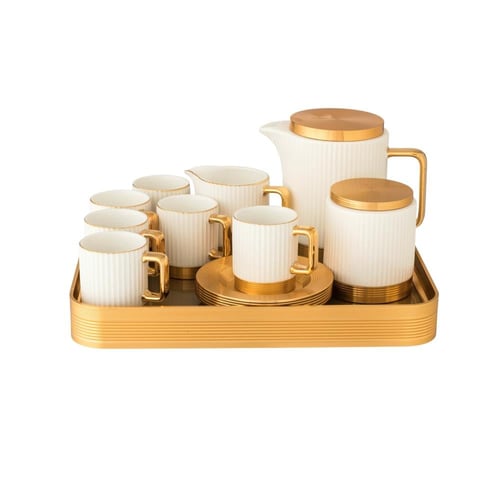 طقم فناجين قهوة فاخر من البورسلان مع براد وصينية 1...