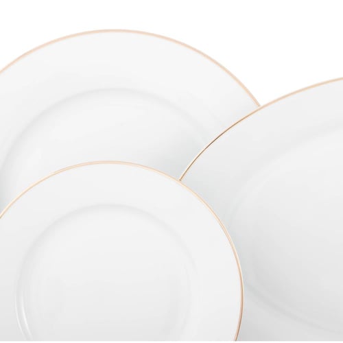 طقم سفرة بورسلان ابيض سادة بخط ذهبي 28 قطعة