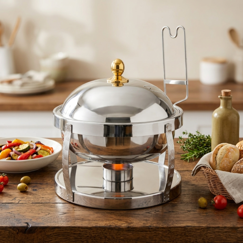 Indian buffet food warmer, round, 8 liters, silver and gold, Maxima