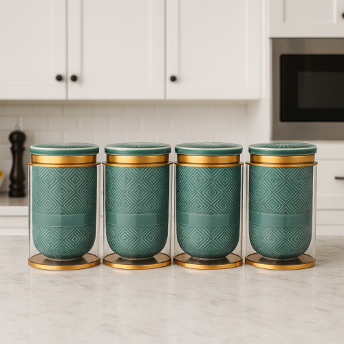 طقم علب فاخر من الزجاج والسيراميك للأبازير 4 قطع ا...