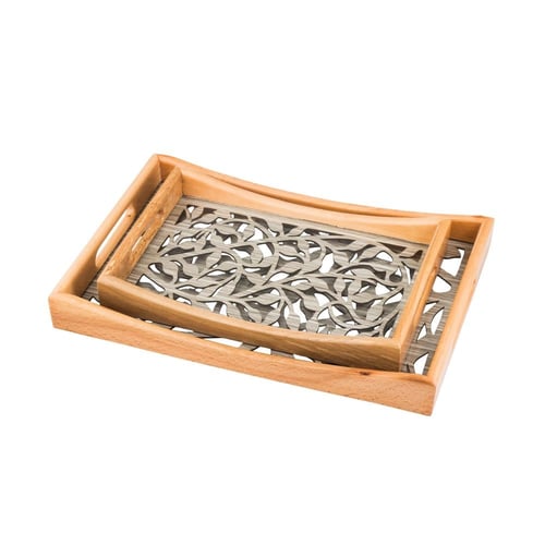 طقم صواني تقديم خشبية باللون الرمادي أرضية من الاك...