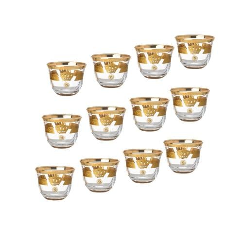 فناجين قهوة سعودي كريستال مزخرف ذهبي 12 قطعة