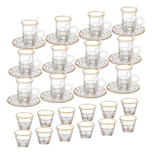 طقم شاي وقهوة زجاج محجر ذهبي 48 قطعة 12 شخص