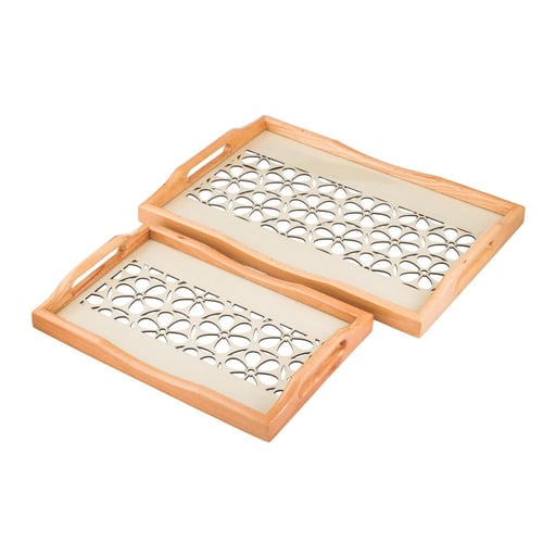 طقم صواني تقديم خشبية باللون الرمادي أرضية من الاك...