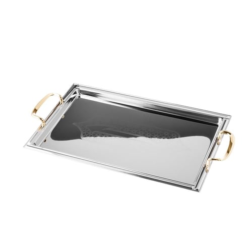 طقم تباسي جلنار مستطيلة من النيكل بيد ذهبي 3 قطع