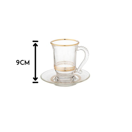 طقم فناجين شاي زجاج ذهبي ديزاين فرزاتشي 6 اشخاص