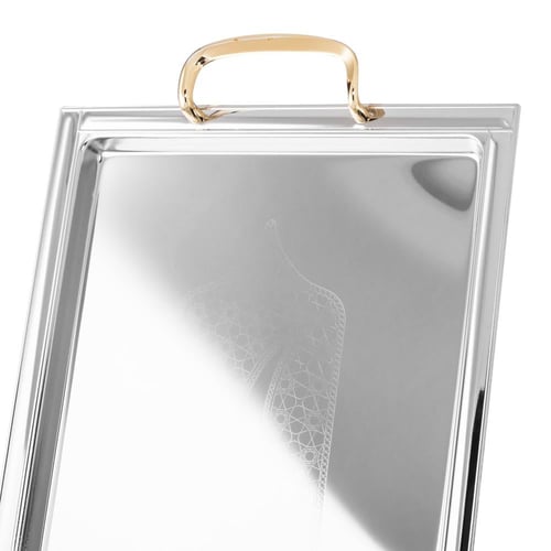 طقم تباسي جلنار مستطيلة من النيكل بيد ذهبي 3 قطع