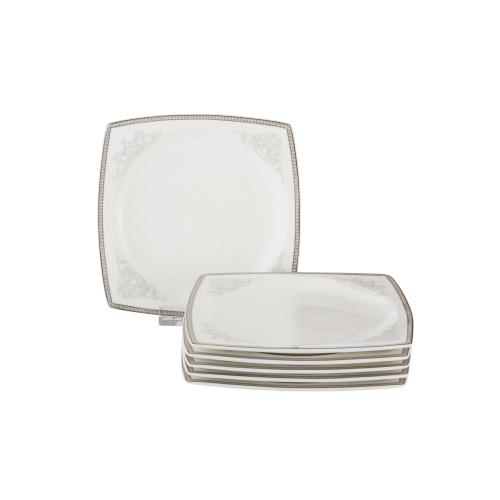 طقم صحون للحلى والفواكه 6 قطع بورسلان مربع مزخرف