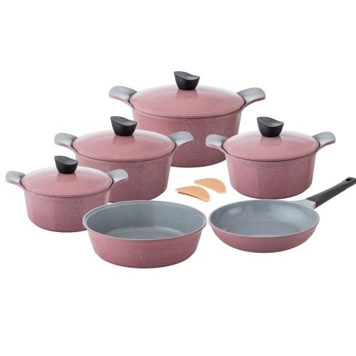 طقم قدور جرانيت جويل 12 قطعة وردي