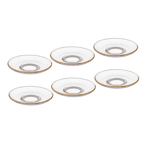 طقم صحون شاي زجاج 6 قطع مذهب