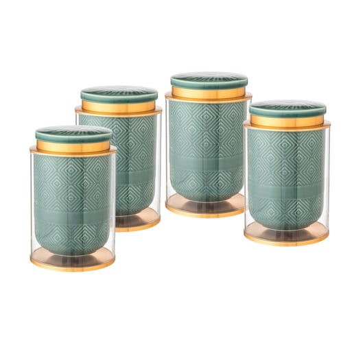 طقم علب فاخر من الزجاج والسيراميك للأبازير 4 قطع ا...