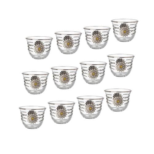 فناجين قهوة سعودي كريستال مزخرف فضي 12 قطعة