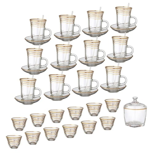 طقم شاي وقهوة زجاج 76 قطعة ذهبي