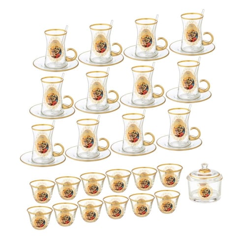 طقم شاي وقهوة زجاج 76 قطعة برينسيس كنار ذهبي