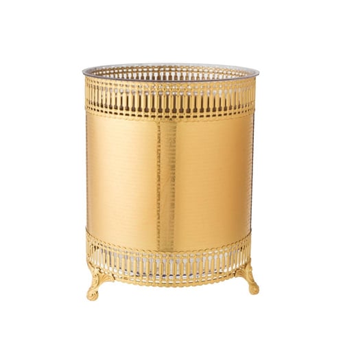 طقم سلة ومنديل معدن دائري ذهبي