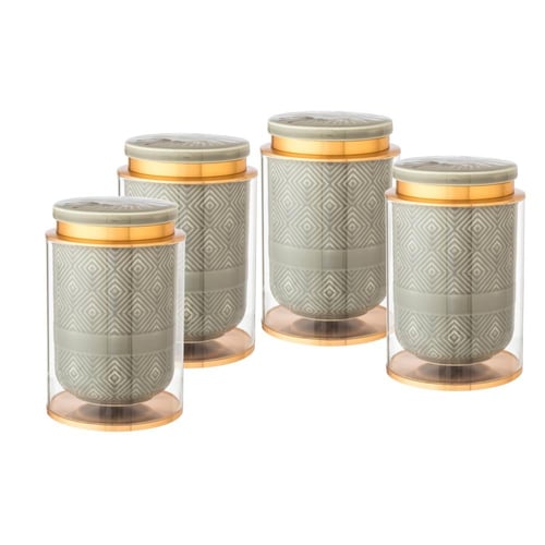 طقم علب فاخر من الزجاج والسيراميك للأبازير 4 قطع ر...