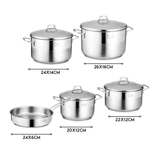 طقم قدور استانلس استيل فاخر 18/10 مكون من 9 قطع مط...