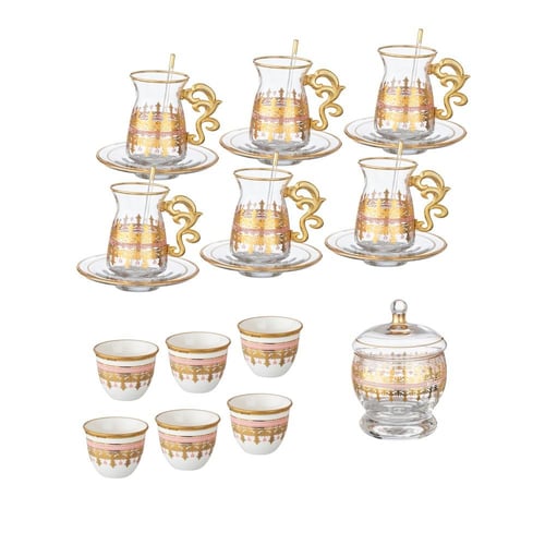 طقم شاي وقهوة 26 قطعة زجاج تركي