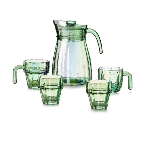 طقم جك بغطاء و 4 كاسات زجاج صبارة