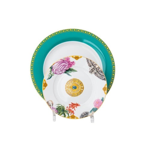 طقم سفرة بورسلان بنقشات ورود تركوازي 28 قطعة 6 اشخ...