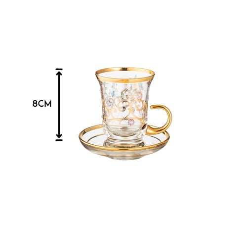 طقم شاي كريستال تركي فاخر 6 كاسات + 6 صحون