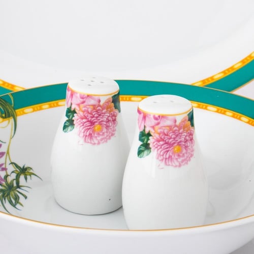 طقم سفرة بورسلان بنقشات ورود تركوازي 28 قطعة 6 اشخ...