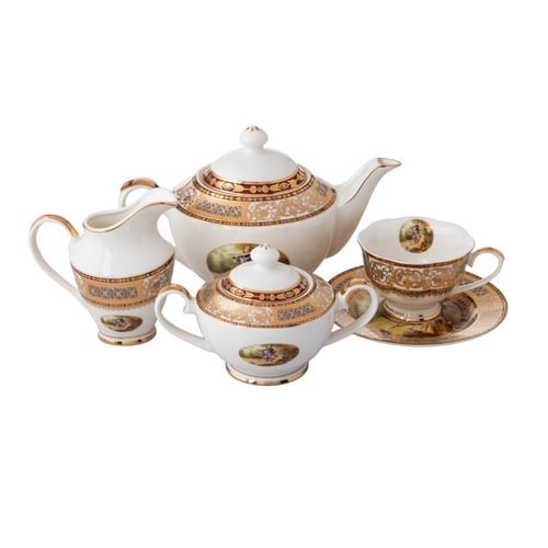 طقم سفرة بورسلان فاخر ذهبي كليوبترا 107 قطعة