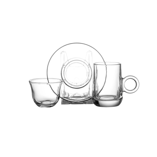 طقم شاي وقهوة زجاج سادة 18 قطعة 6 اشخاص