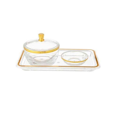طقم تقديم تمرية مع صحن نوى اكريلك ذهبي 3 قطعة