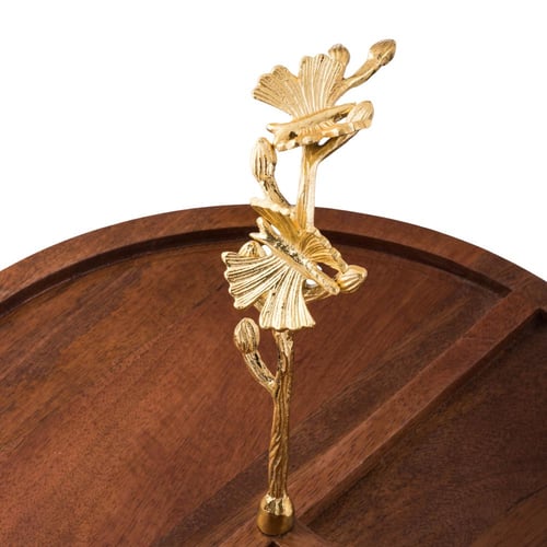 صحن مكسرات مقسم خشب هندي بحامل ذهبي