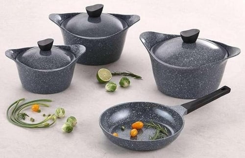 لاهويا طقم قدور جرانيت 18 قطعة رمادي