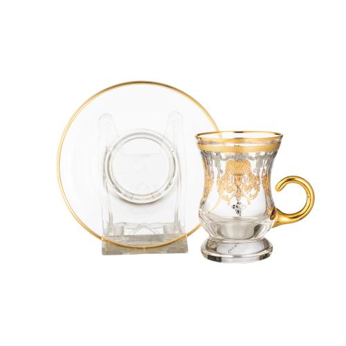 طقم شاي كريستال تركي فاخر 6 كاسات + 6 صحون